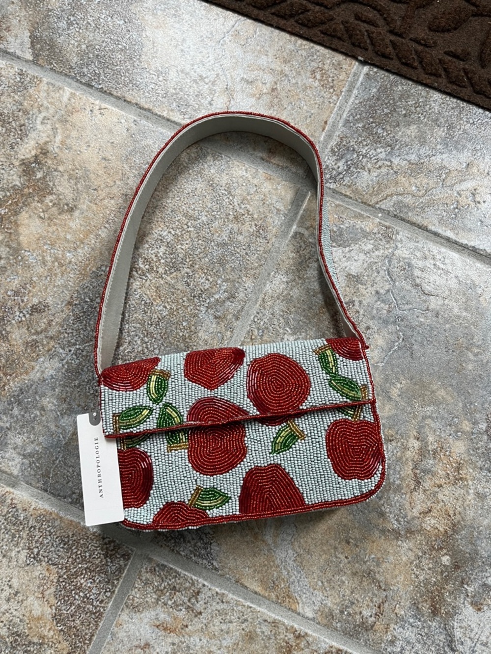 Anthropologie Fiona Beaded Bag Apple Food & Drink Edition NWT Shoulder Handbag - Picture 5 of 14